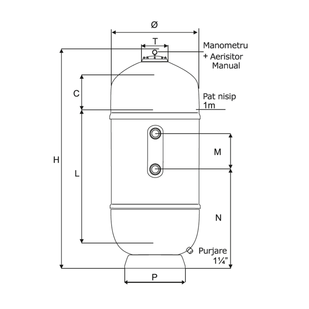 Filtru cu nisip piscina, Capri HP D950, pat filtrare 1m, cu vana inclusa