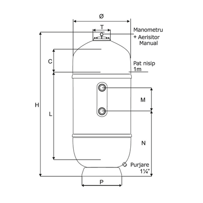 Filtru cu nisip piscina, Capri HP D950, pat filtrare 1m, cu vana inclusa
