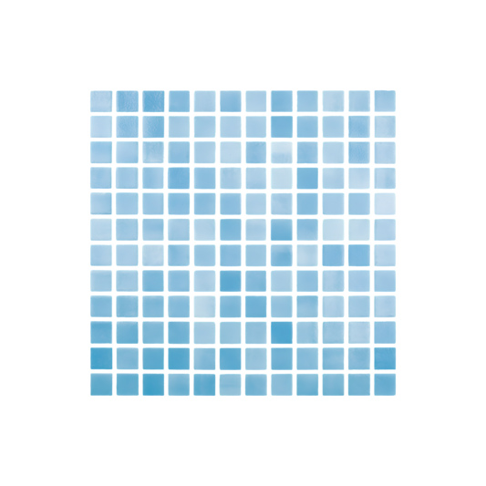 Mozaic piscina sticla Niebla Azul Turquesa, suport polybond, 2.5x2.5 cm, cutie 2mp