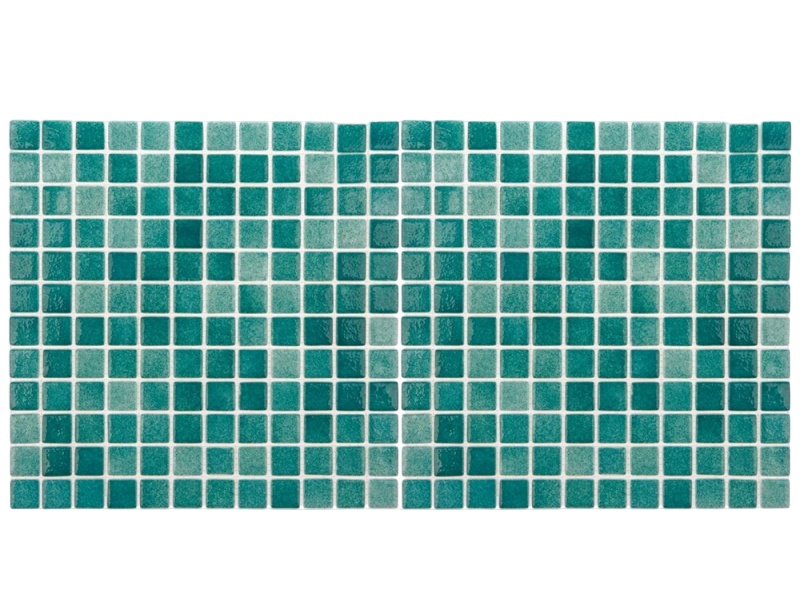 Mozaic piscina sticla Niebla Verde Turquesa, suport polybond, 2.5x2.5 cm, cutie 2mp
