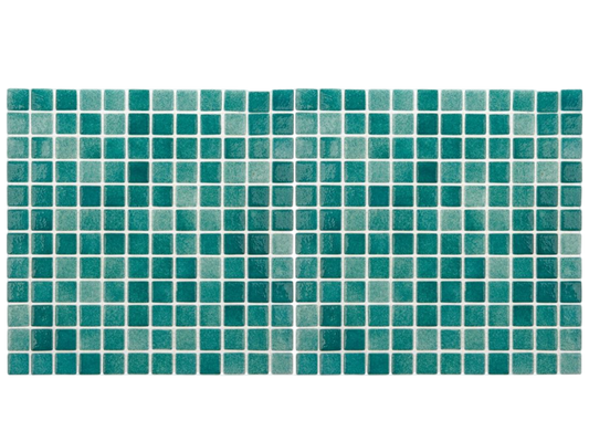 Mozaic piscina sticla Niebla Verde Turquesa, suport polybond, 2.5x2.5 cm, cutie 2mp